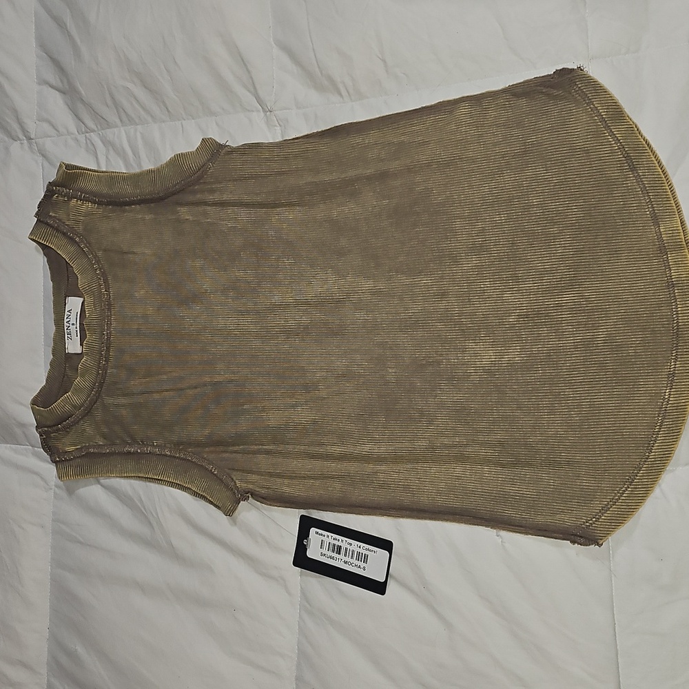 Zenana Womens NWTS Ribbed,mineral Washed Tank Top. Sz Small, Mocha! - Picture 2 of 8